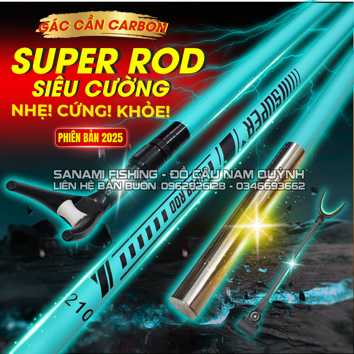 Chống Cần Carbon Super Xanh - PK60 Chống Cần Carbon Super Xanh - PK60