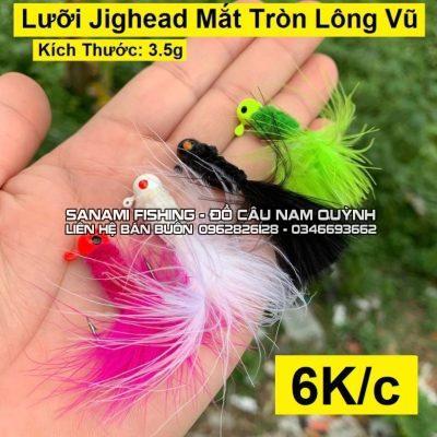 Lưỡi Jighead Mắt Tròn Lông Vũ  3,5g Cao Cấp