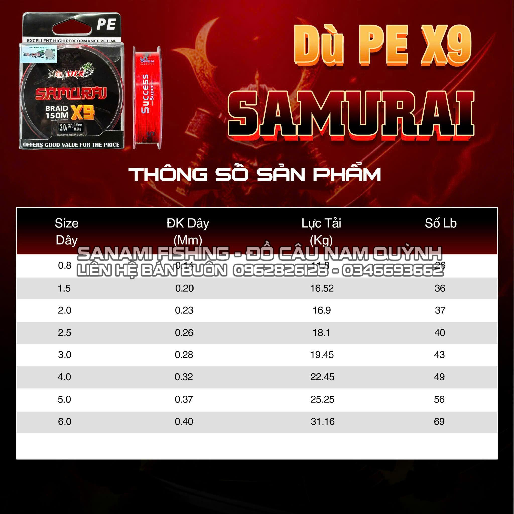 Dù X9 Monster SAMURAI 150m - LA Dù X9 Monster SAMURAI 150m - LA