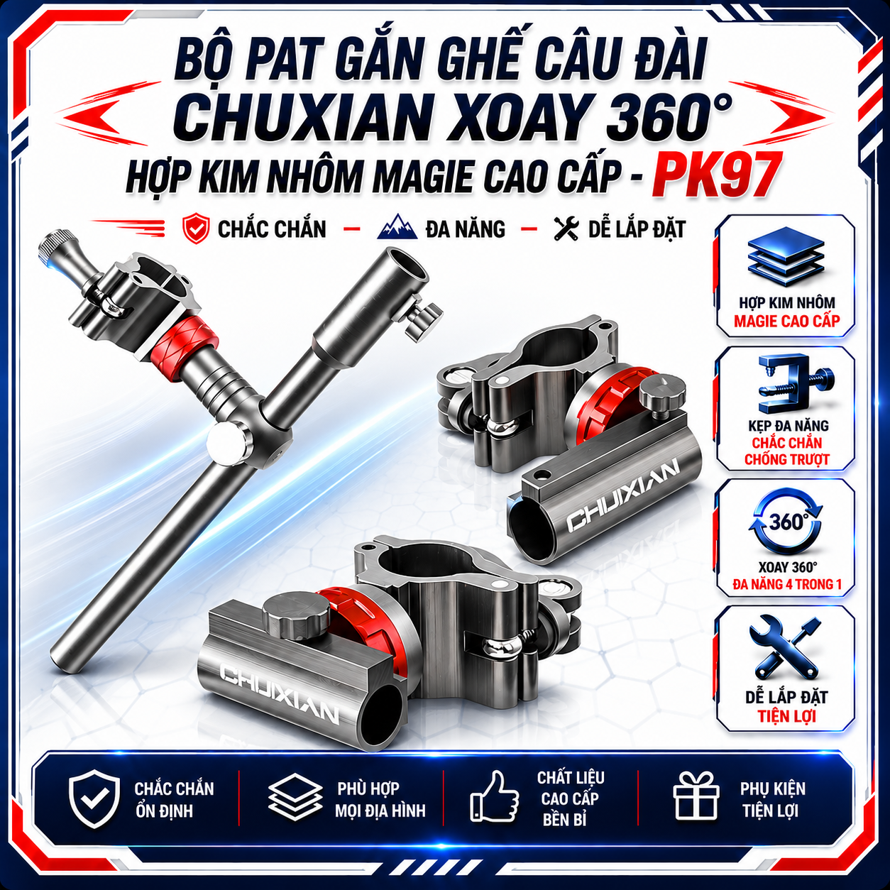 BỘ PAT GẮN GHẾ CÂU ĐÀI CHÍNH HÃNG CHUIXIAN PK97 (KHÔNG HỘP) BỘ PAT GẮN GHẾ CÂU ĐÀI CHÍNH HÃNG CHUIXIAN PK97 (KHÔNG HỘP)